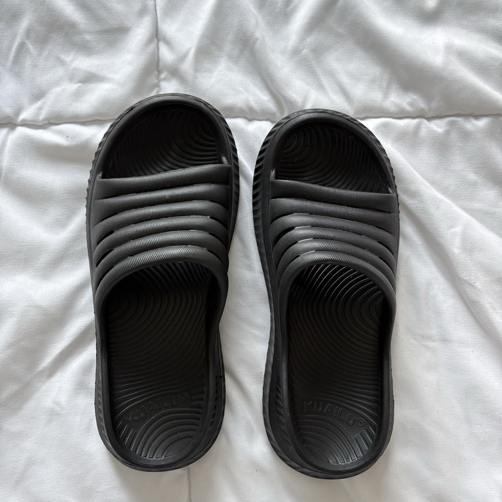 KUAILU Womens Slides Sandals Sz 9 Black Cushion Arch Support Recovery Comfort